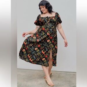 Cider 3XL Puff SL Empire Waist Smocked Midi Dress Cottagecore Fall‎